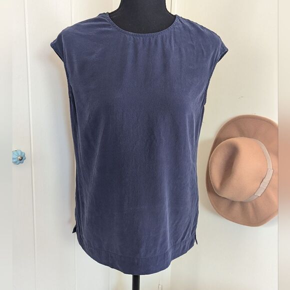 Grana S Blue 100% Silk Top Quiet Luxury Minimalist Rebel Punk Whimisgoth - Picture 1 of 9